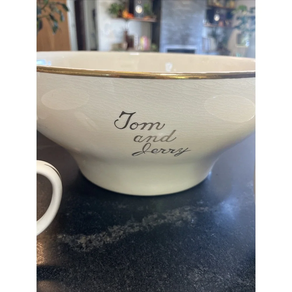 TOM AND JERRY PUNCH BOWL WITH 4 TEA CUPS UNIVERSAL CAMBRIDGE 22k Gold Rim